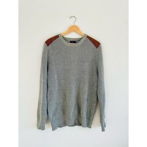 J Crew Mens Suede Trim Woodsman Cotton Ribbed Knit Sweater | size large